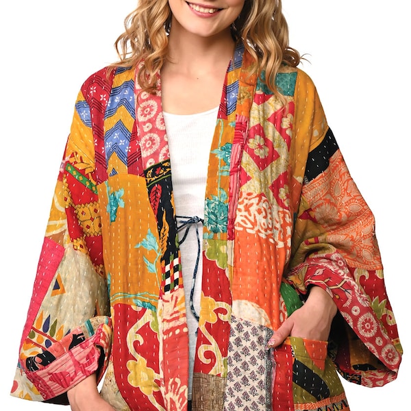 Reversible Kantha Kimono Jacket - Assorted Colors