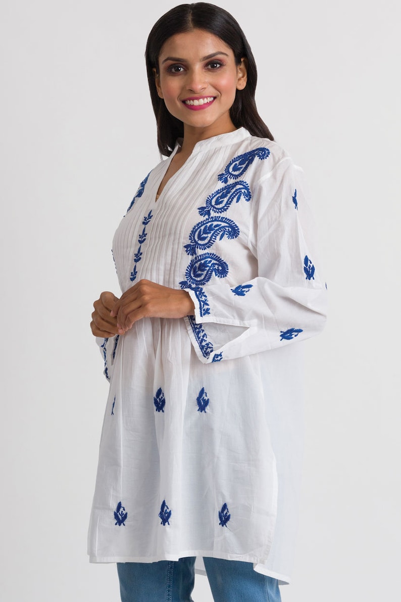 Kamalika White & Navy Embroidered Tunic image 2