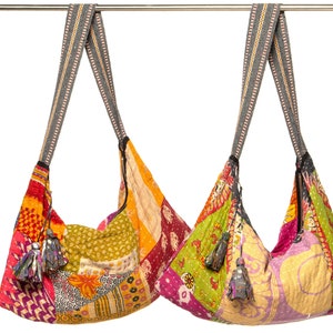 Up-Cycled Kantha Hobo Tote Bag Assorted Colors image 2