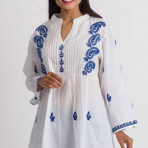 Kamalika White & Navy Embroidered Tunic image 1