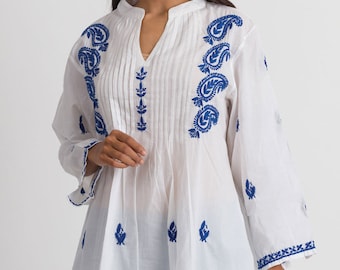 Kamalika White & Navy Embroidered Tunic