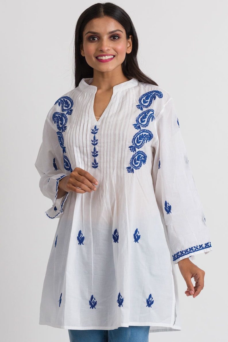 Kamalika White & Navy Embroidered Tunic image 1