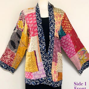 Reversible Patchwork Kantha Quilted Sari Jacket E