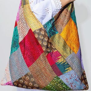 Kantha Silk Patchwork Triangle Bags: Assorted Colors