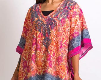 Orange & Pink Demira Floral Embroidered Top