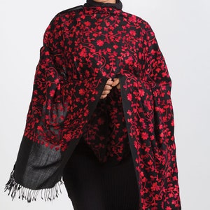 Rani Black & Ruby Floral Embroidered Shawl image 4