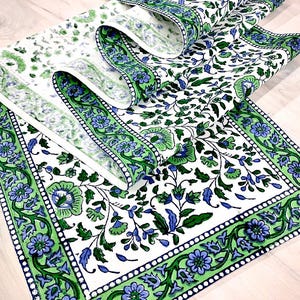 Green & Blue Jaipur Floral Block Print Table Runner image 2