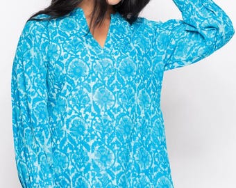 Túnica Jaya de estampado en bloque color turquesa