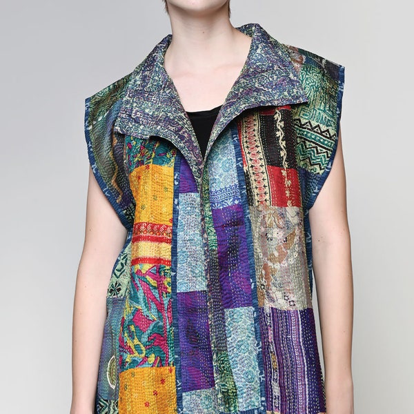 Reversible Silk Kantha Vest Jacket- Assorted Colors