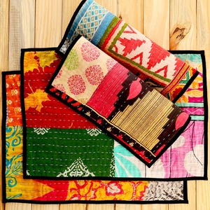 Kantha Tischset, 4er-Set - farblich sortiert