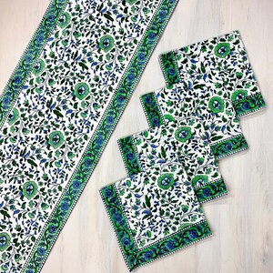 Green & Blue Jaipur Floral Block Print Table Runner image 3