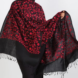 Rani Black & Ruby Floral Embroidered Shawl image 5