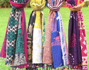 Up-Cycled Kantha Cotton Sari Scarf: Assorted Colors