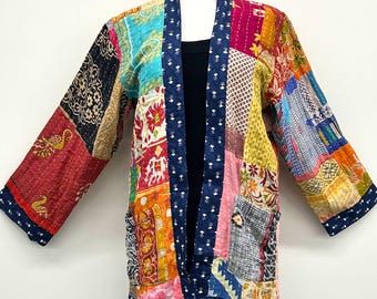 Reversible Patchwork Kantha Quilted Sari Jacket