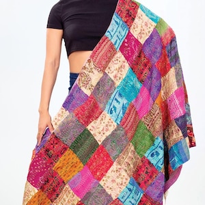 Up-Cycled Silk Sari Kantha Throw Blanket - Assorted Colors