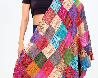 Manta sari kantha de seda reciclada - Colores surtidos
