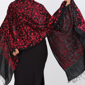 Rani Black & Ruby Floral Embroidered Shawl image 7