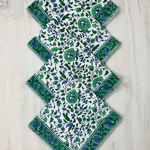 Green & Blue Jaipur Floral Block Print Napkin Set