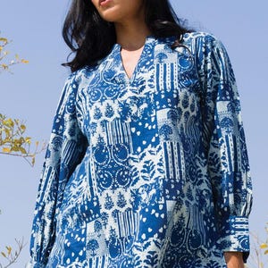 Navy Blue Jaya Block Print Tunic