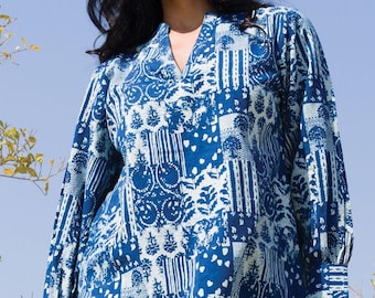 Navy Blue Jaya Block Print Tunic