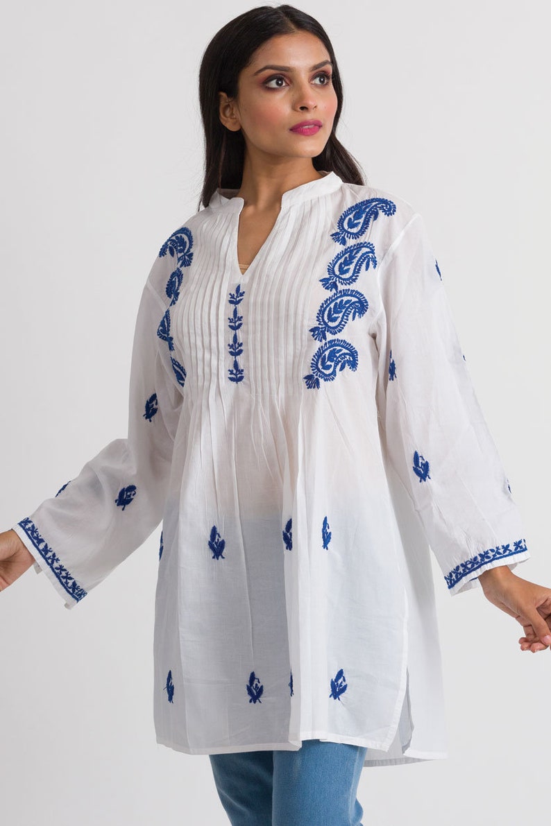 Kamalika White & Navy Embroidered Tunic image 3