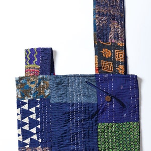 Blue Silk Kantha Jhola Bag image 5