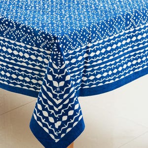 Indigo Block Print Rectangle Cotton Tablecloth