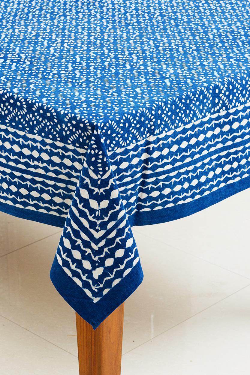 Indigo Block Print Rectangle Cotton Tablecloth