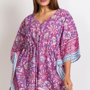 Purple & Fuchsia Block Print Cotton Caftan Dress