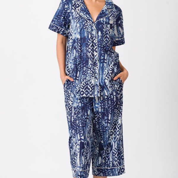 Indigo Capri Cotton Pajama Set