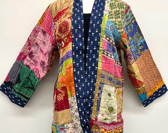 Reversible Patchwork Kantha Quilted Sari Jacket