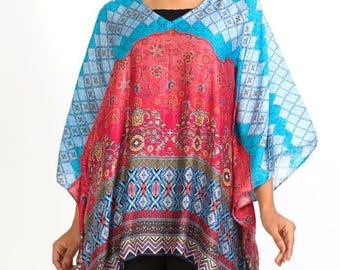 Top de cupro Kalpita azul y rosa