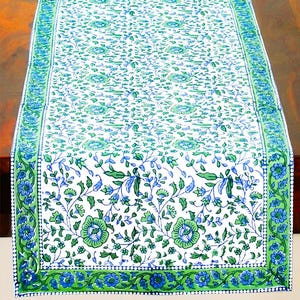 Green & Blue Jaipur Floral Block Print Table Runner image 4
