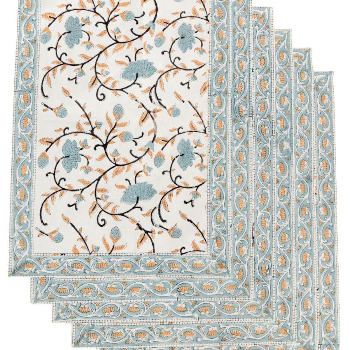 Silver and White Floral Block Print Placemats: Set of 6 - Etsy