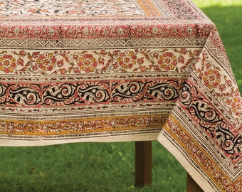 Gold & Rose Kalamkari Block Print Tablecloth