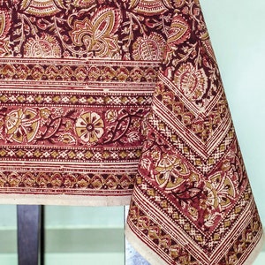 Terracotta Floral Kalamkari Block Print Tablecloth