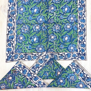 Sage Green & Blue Floral Block Print Napkin Set