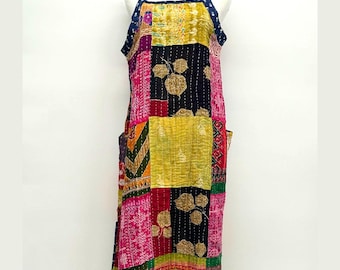 Reversible Patchwork Kantha Cotton Sundress with Ties