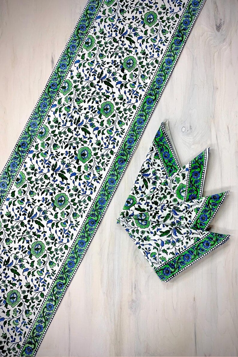 Green & Blue Jaipur Floral Block Print Table Runner image 5