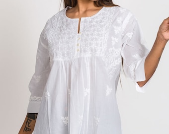 Tarika White Embroidered Tunic Top