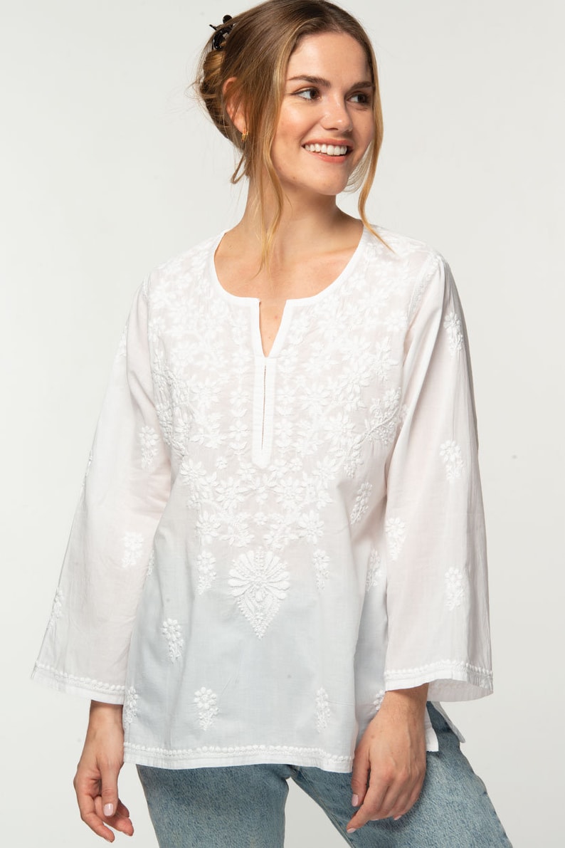 Tara White Embroidered Tunic image 2