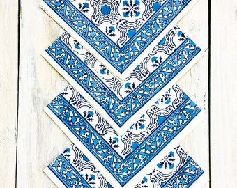 Blue & White Floral Block Print Napkin Set