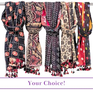 Black Kantha Cotton Sari Scarf: Assorted Prints