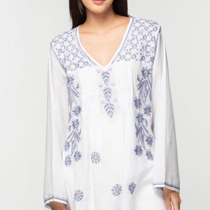 Divya White & Lavender Hand Embroidered Tunic