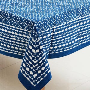 Indigo Blue Block Print Rectangle Cotton Tablecloth