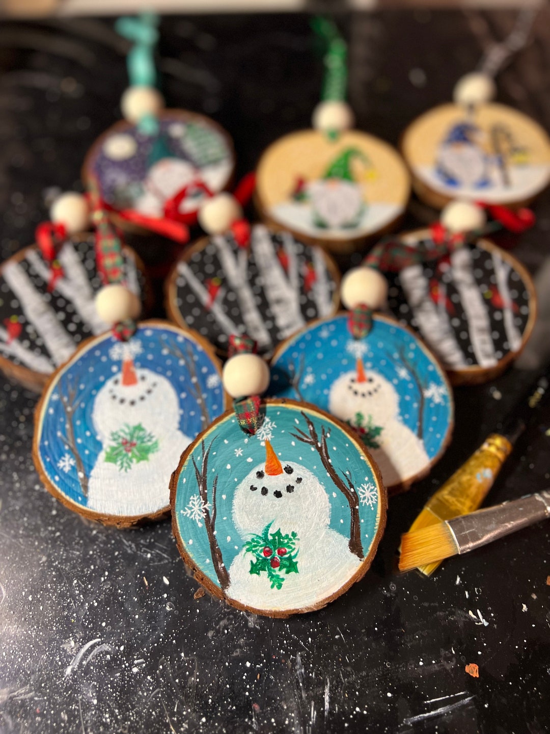 Hand Painted Snowman Wood Slice Ornament - Etsy