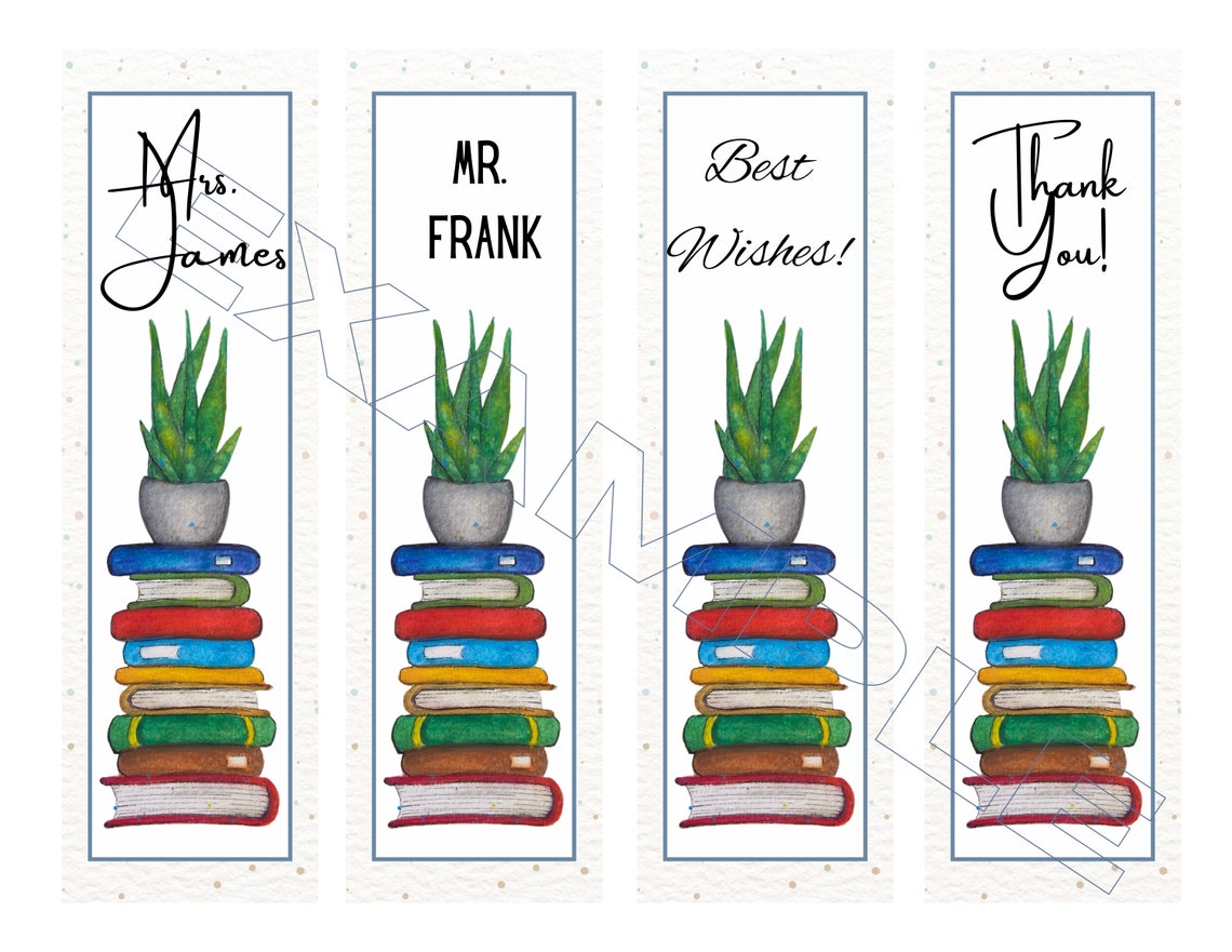 Stack of Books With Plant Bookmark Set to Edit and Print Back Etsy