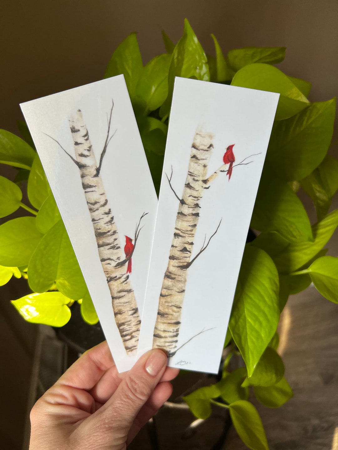 Watercolor Bookmarks Cardinal in Birch Tree Paintings, Prints of ...