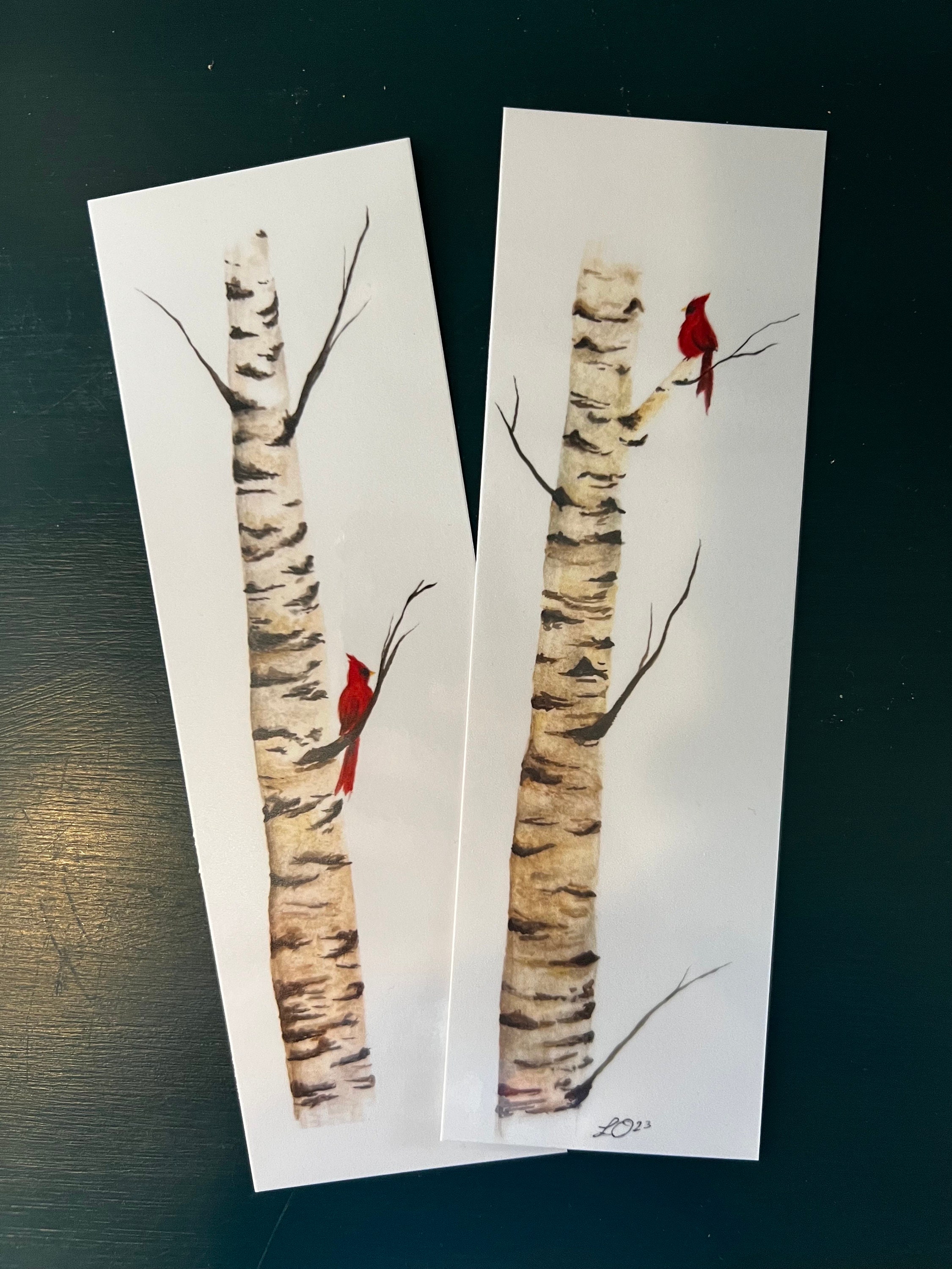 Watercolor Bookmarks Cardinal in Birch Tree Paintings, Prints of ...