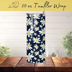 Envoltura para vaso con diseño floral azul marino y blanco, 300 DPI, archivo sin costuras, plantilla de 20 oz o 30 oz, descarga digital PNG para pequeñas empresas, regalos para ella, moderno